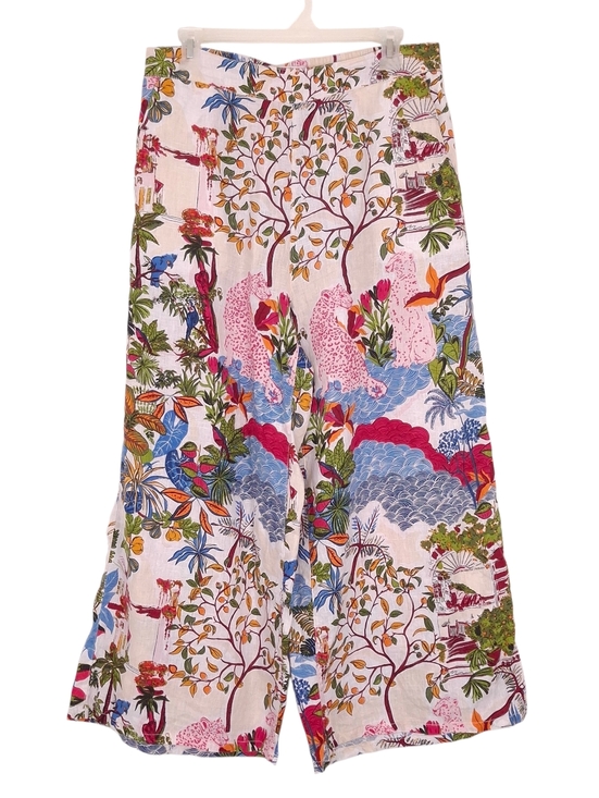 Nicole Miller Pants - Nicole Miller linen wide leg crop pants leopard floral scene print resort wear